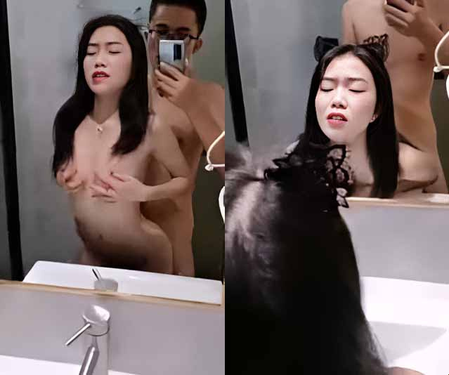 The sugar baby was washing her face when she got fucked